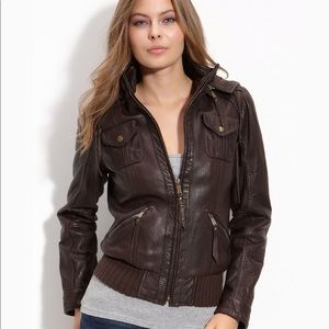 KORS Michael Kors Leather Jacket - Dark Brown - M